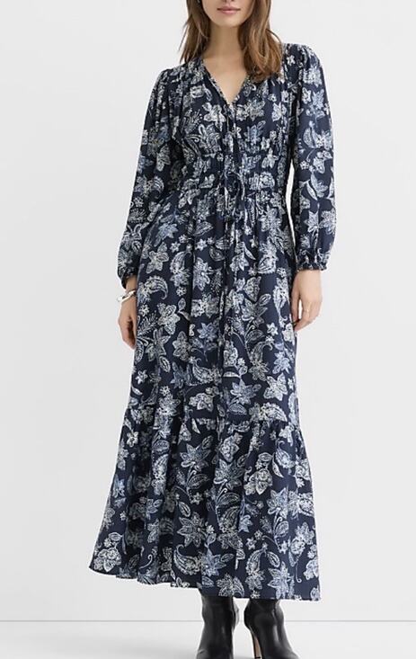 LOFT Dresses & Skirts - NEW Loft Paisley Bow Pocket Boho Maxi Dress Blue NWT Size XS Cottagecore Boho